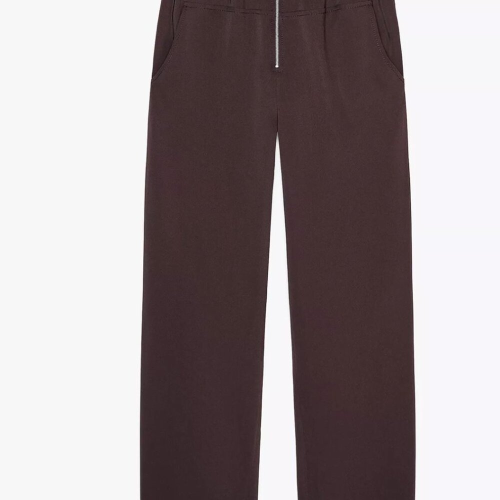 Zara ZW Collection Brown Straight-Leg Zipper Pants | Size Large | Minimal Chic